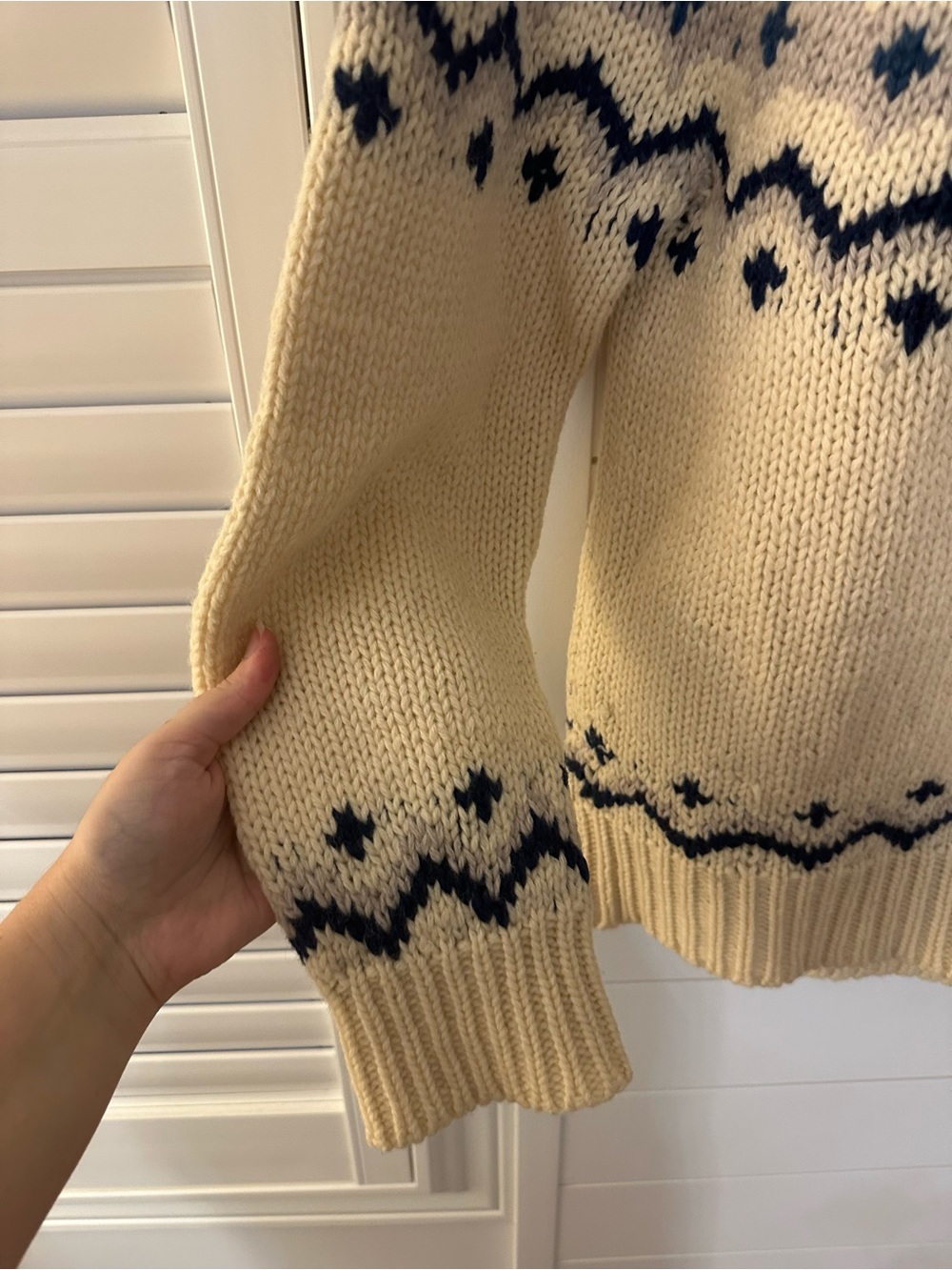 Vintage Sears 100% WOOL Cream and Navy Fair Isle Crew Neck Sweater - Picture 2 of 4